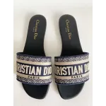 CHRISTIAN DIOR DWAY NAVY BLUE FABRIC SLIDES