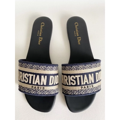 CHRISTIAN DIOR DWAY NAVY BLUE FABRIC SLIDES 02