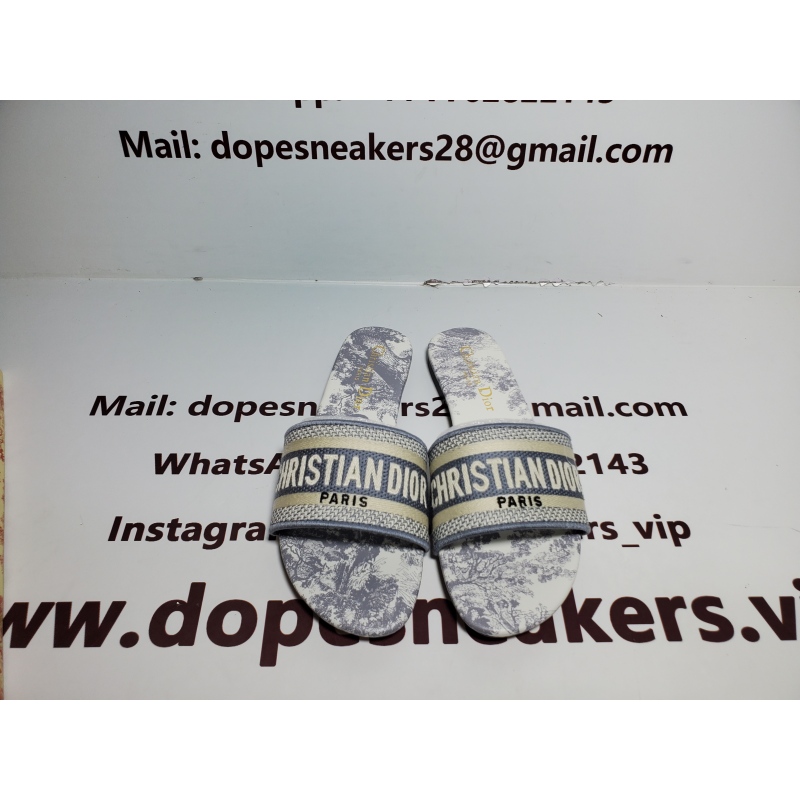 Dior Dway Slide Gray Toile de Jouy Embroidered Cotton KCQ209TJE_S21G