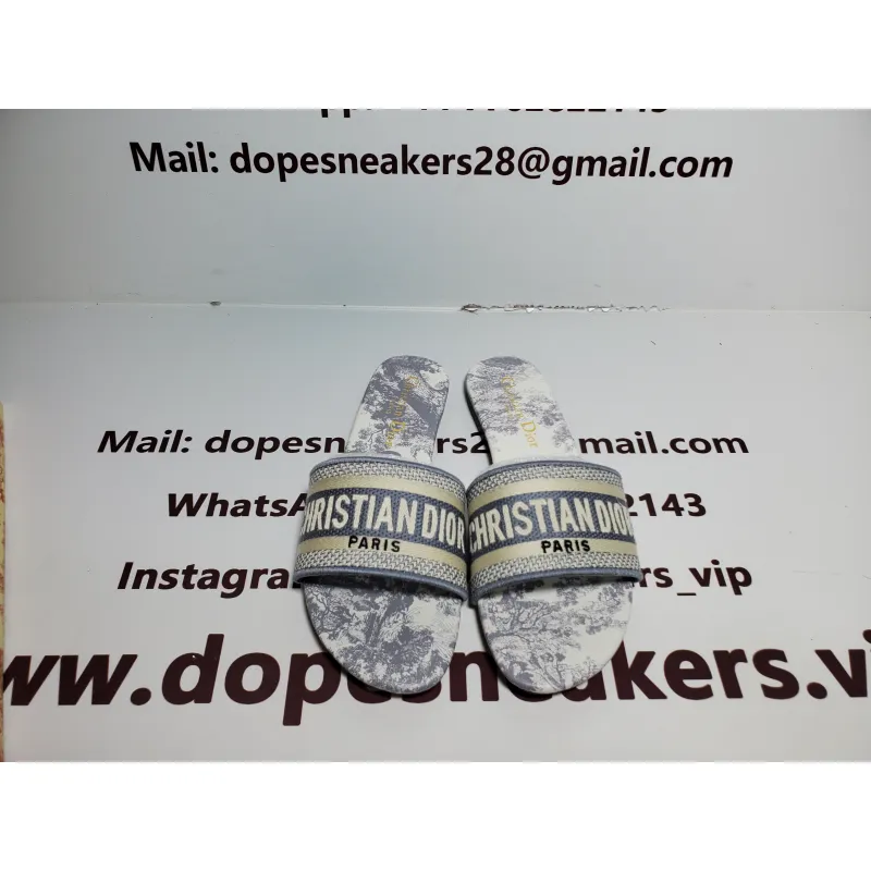 Dior Dway Slide Gray Toile de Jouy Embroidered Cotton KCQ209TJE_S21G