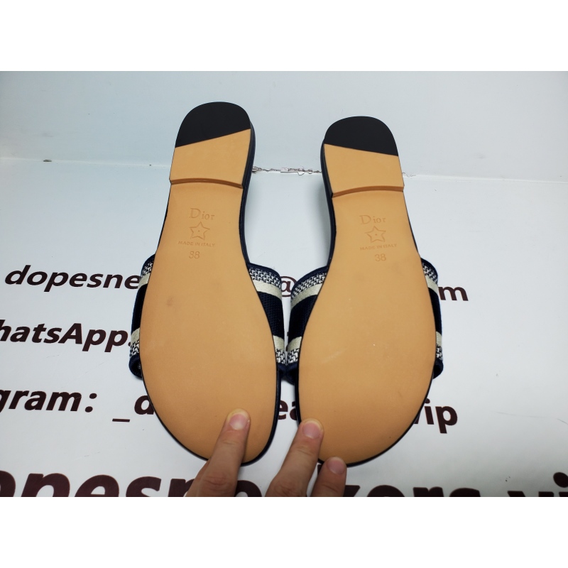 CHRISTIAN DIOR DWAY NAVY BLUE FABRIC SLIDES