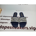 CHRISTIAN DIOR DWAY NAVY BLUE FABRIC SLIDES