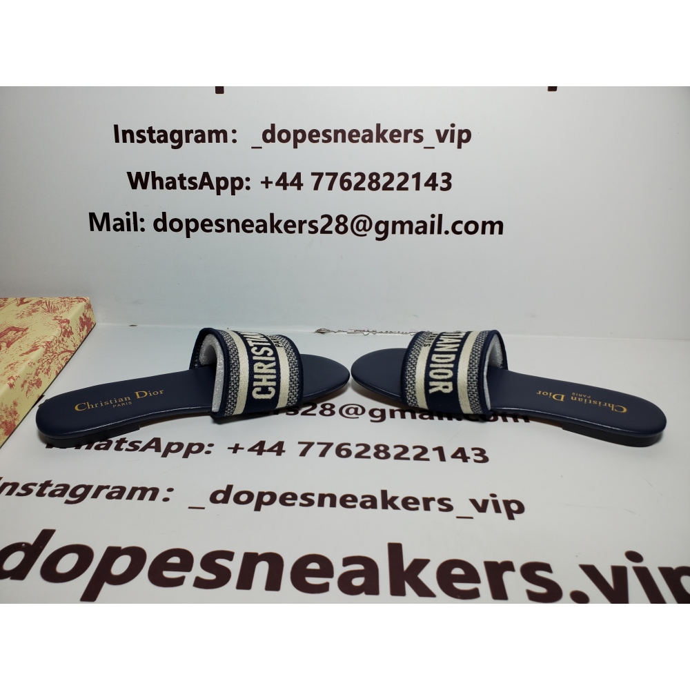 CHRISTIAN DIOR DWAY NAVY BLUE FABRIC SLIDES