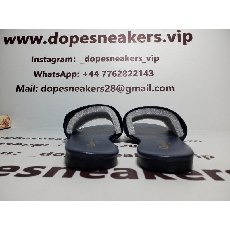 CHRISTIAN DIOR DWAY NAVY BLUE FABRIC SLIDES