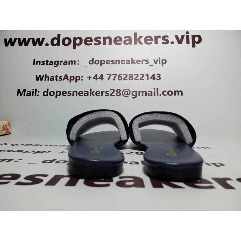 CHRISTIAN DIOR DWAY NAVY BLUE FABRIC SLIDES