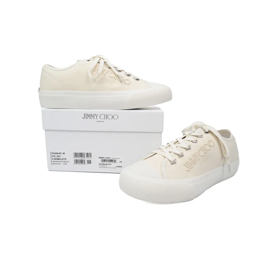Jimmy Choo Palma Maxi White Canvas Platform Trainers PALMAMAXIFCYE