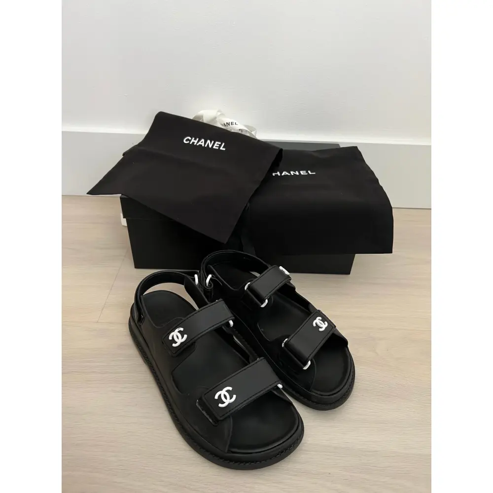 Ch*el velcro flat sandals black