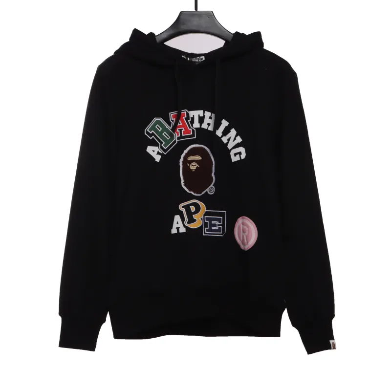 BAPE ape head logo colorful print hoodie Black