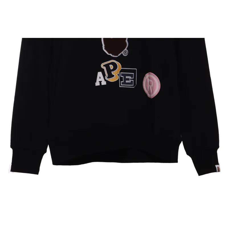 BAPE ape head logo colorful print hoodie Black