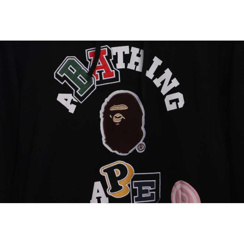 BAPE ape head logo colorful print hoodie Black