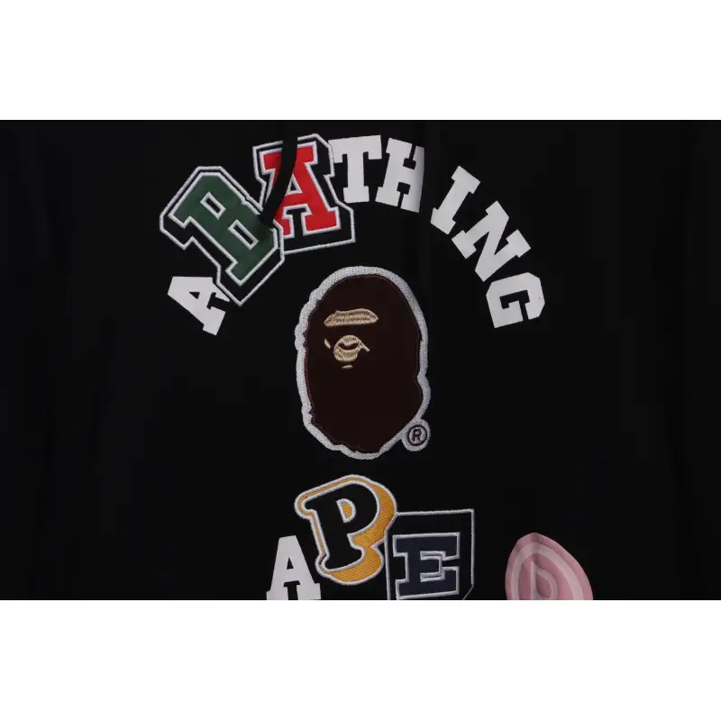 BAPE ape head logo colorful print hoodie Black