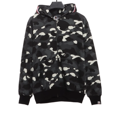 BAPE classic black and white camouflage patchwork luminous hoodie Black 01