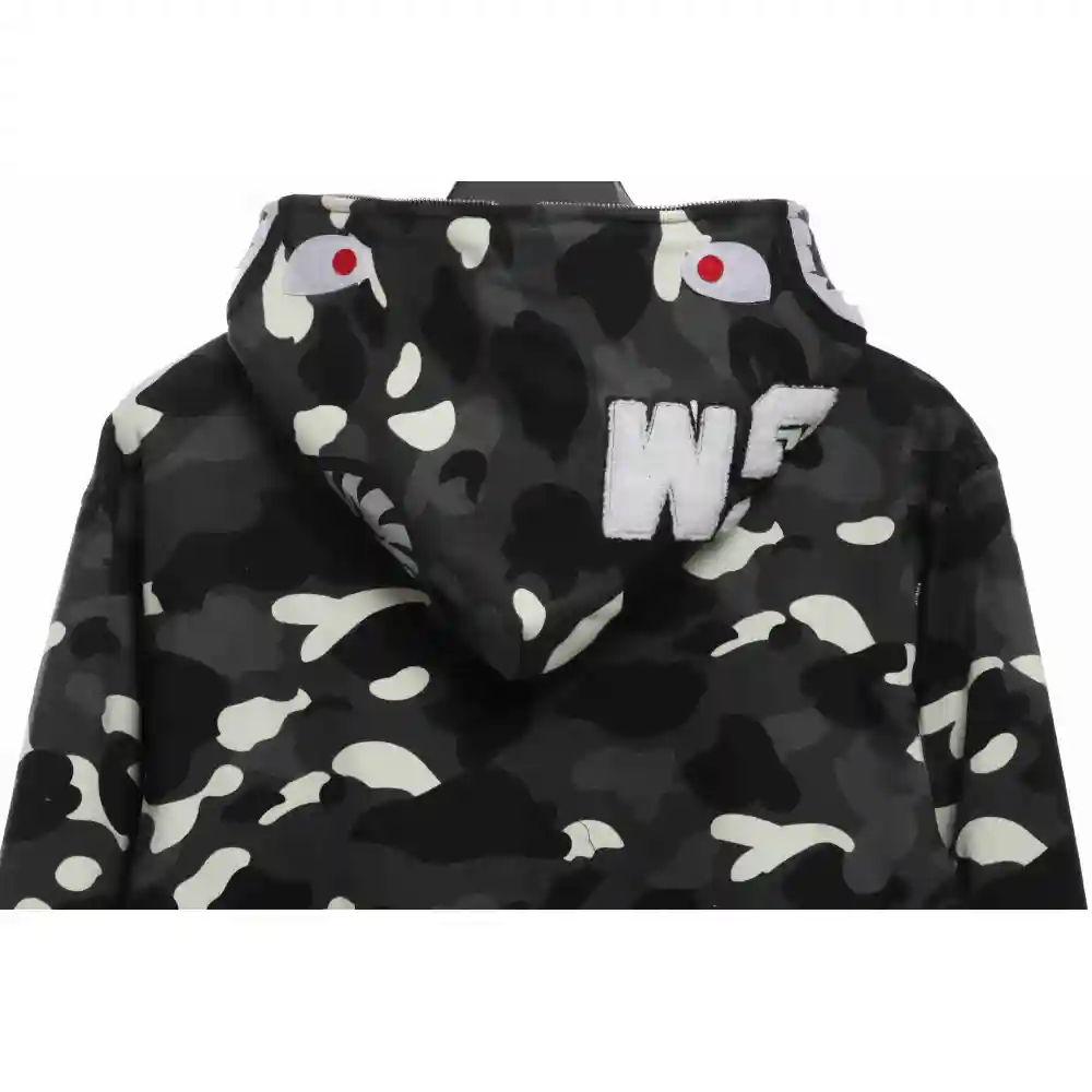 BAPE classic black and white camouflage patchwork luminous hoodie Black