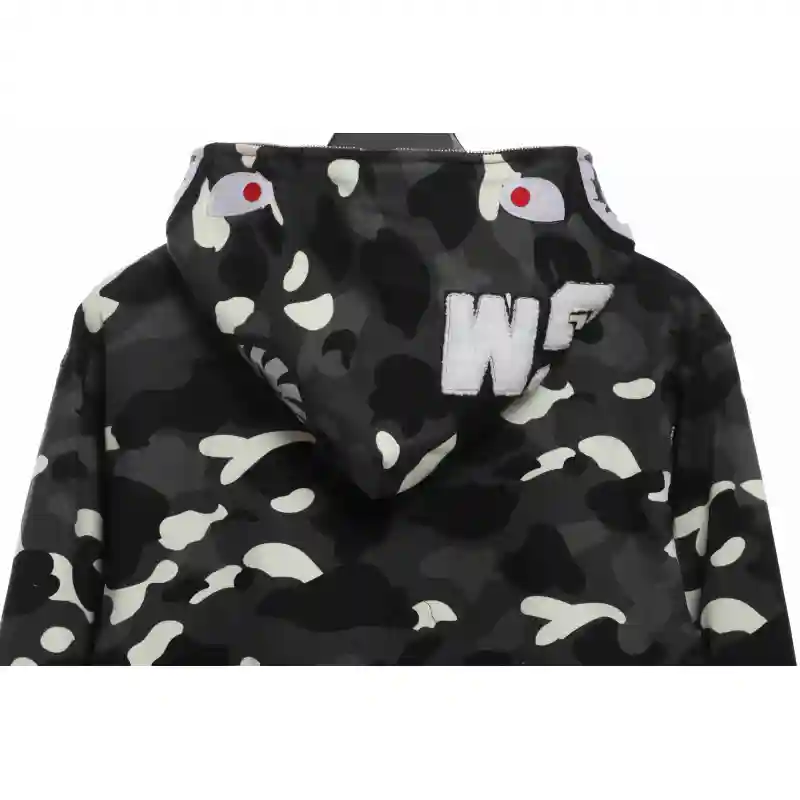 BAPE classic black and white camouflage patchwork luminous hoodie Black