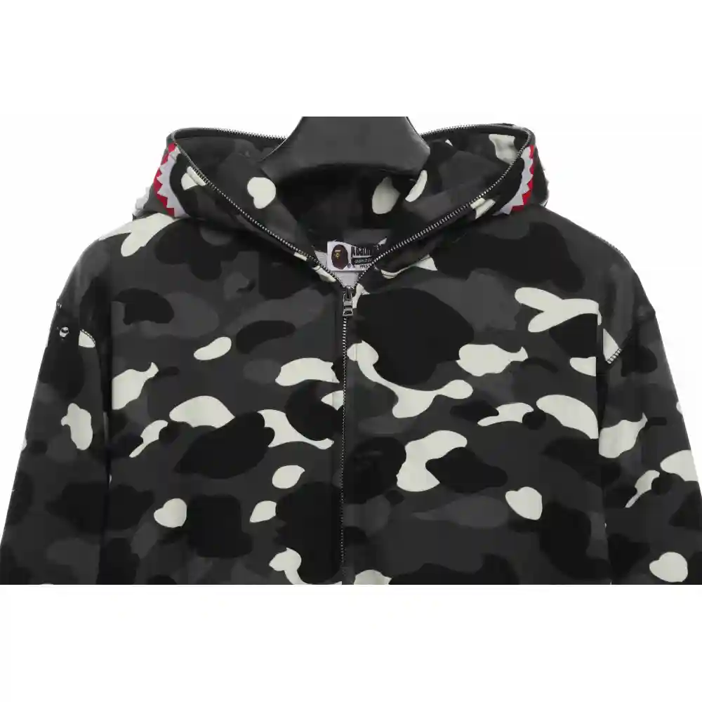 BAPE classic black and white camouflage patchwork luminous hoodie Black