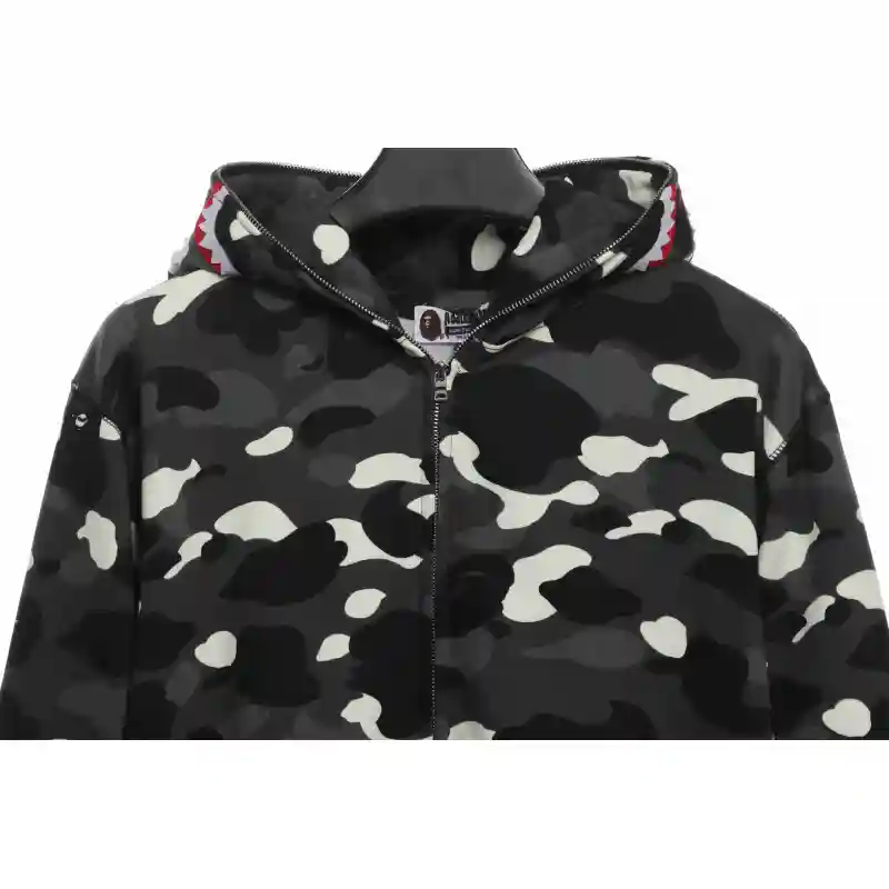 BAPE classic black and white camouflage patchwork luminous hoodie Black