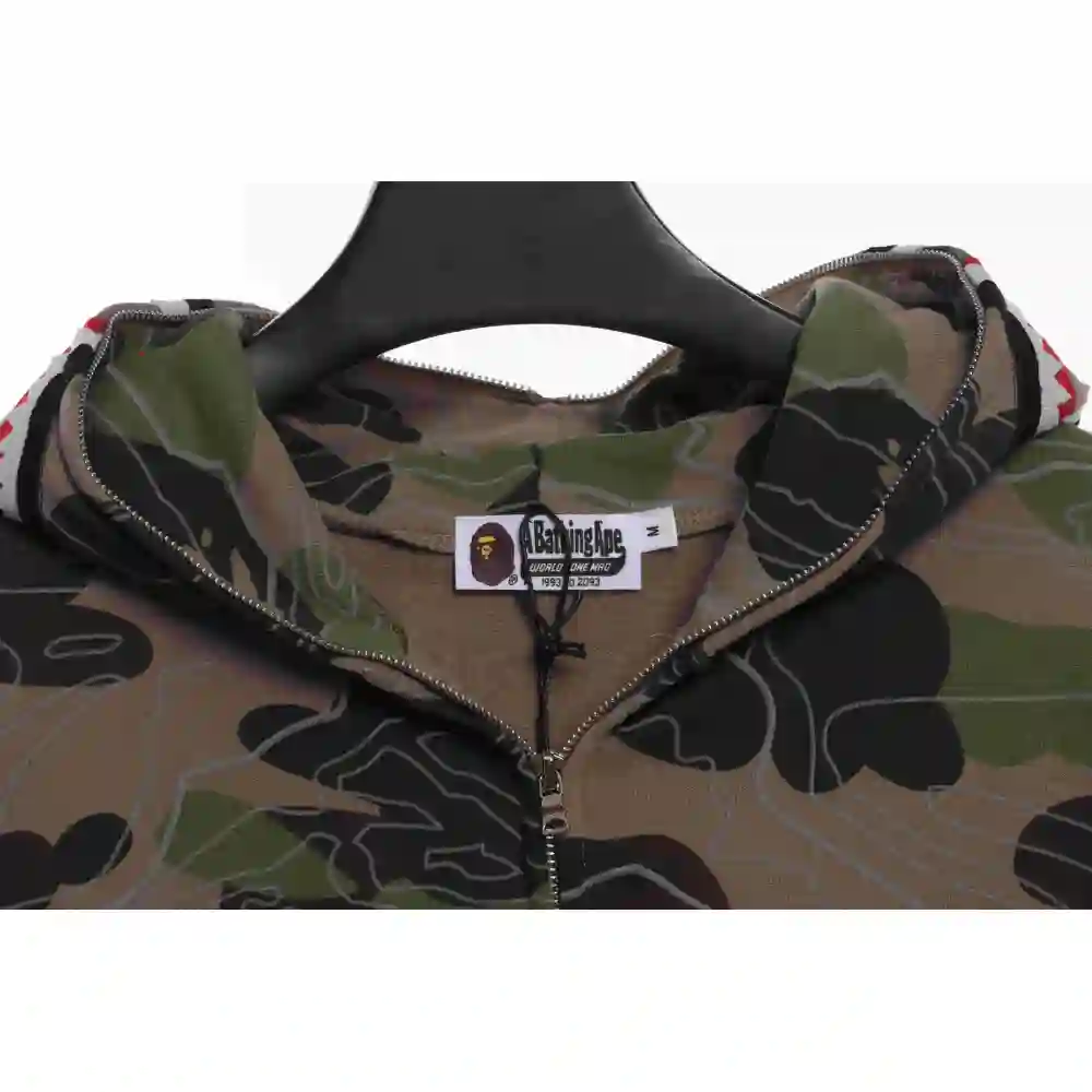 BAPE Overlay Camouflage Shark Zip Hoodie Green
