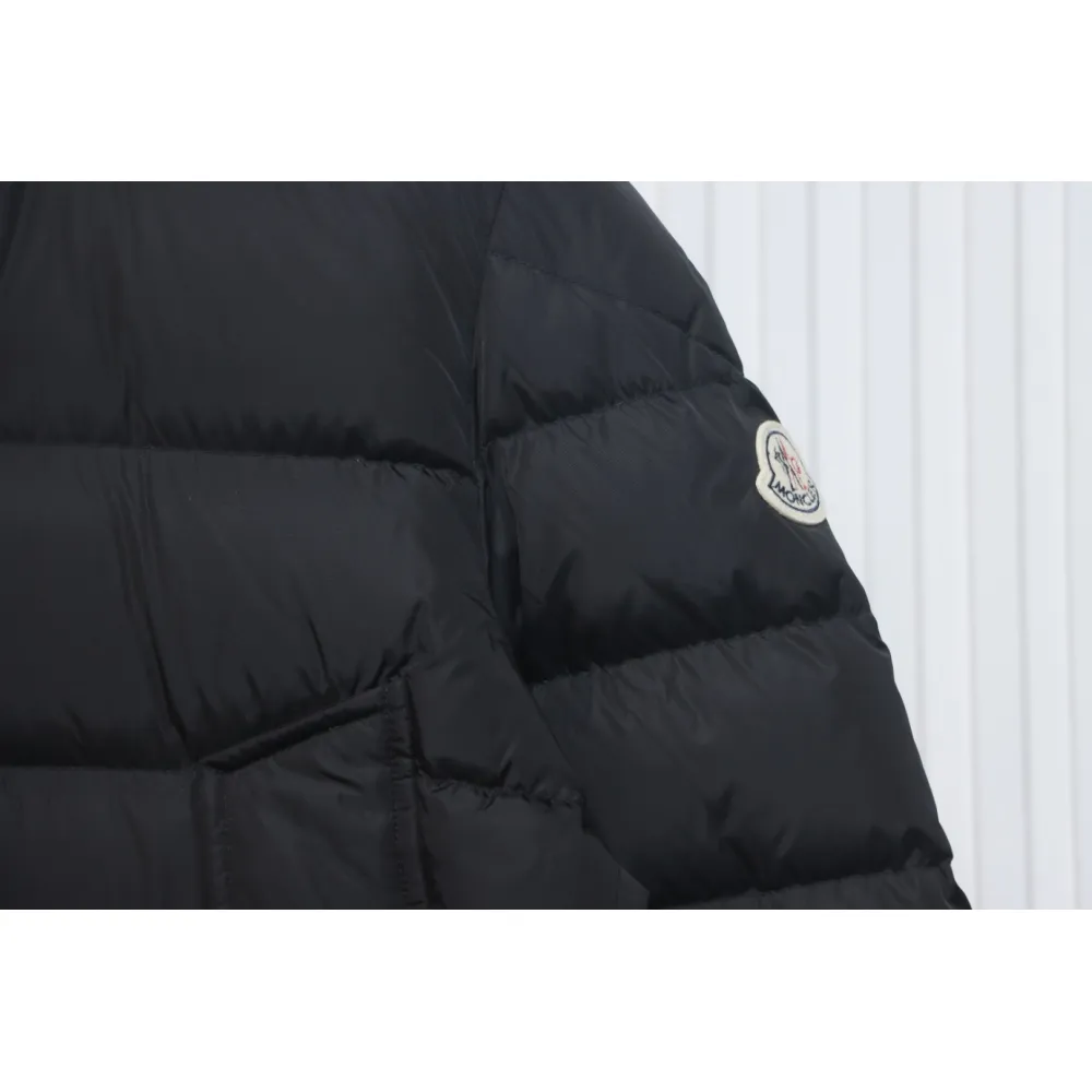 Moncler Mid-Length Hooded Hair Collar Button Down Jacket