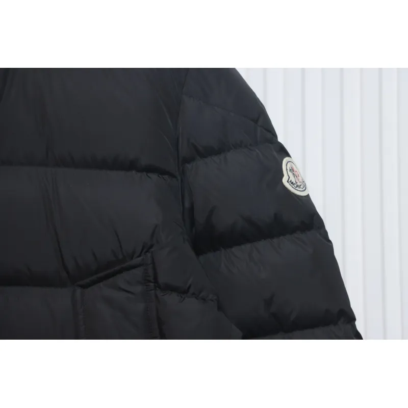 Moncler Mid-Length Hooded Hair Collar Button Down Jacket