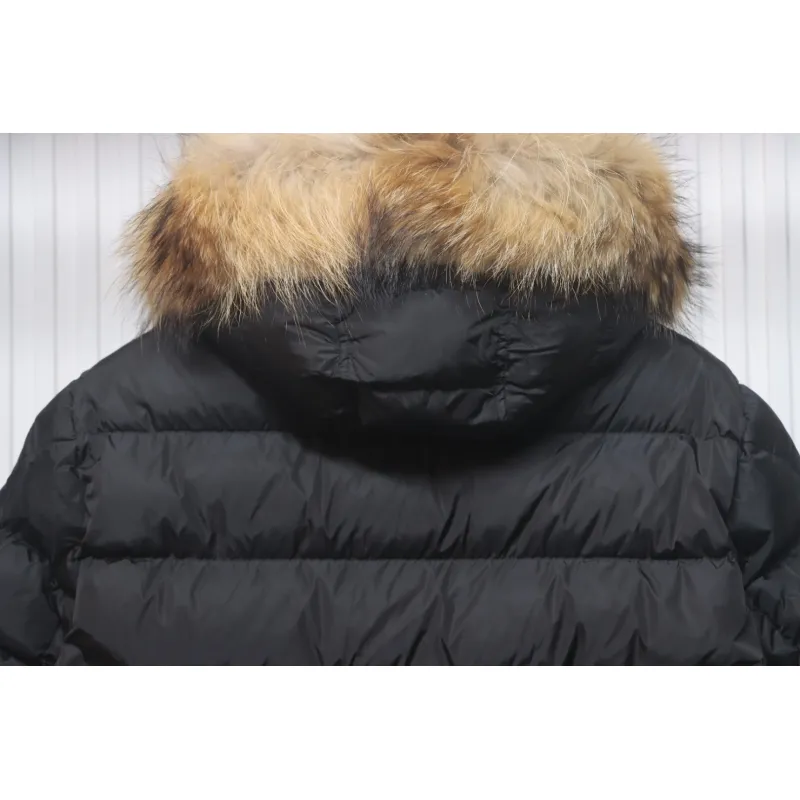 Moncler Mid-Length Hooded Hair Collar Button Down Jacket