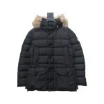 Moncler Mid-Length Hooded Hair Collar Button Down Jacket