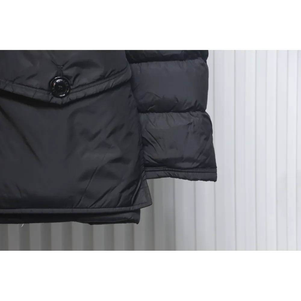 Moncler Mid-Length Hooded Hair Collar Button Down Jacket
