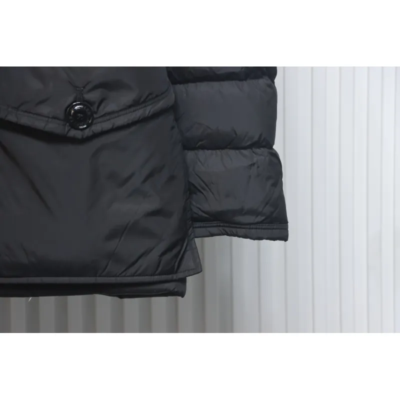 Moncler Mid-Length Hooded Hair Collar Button Down Jacket