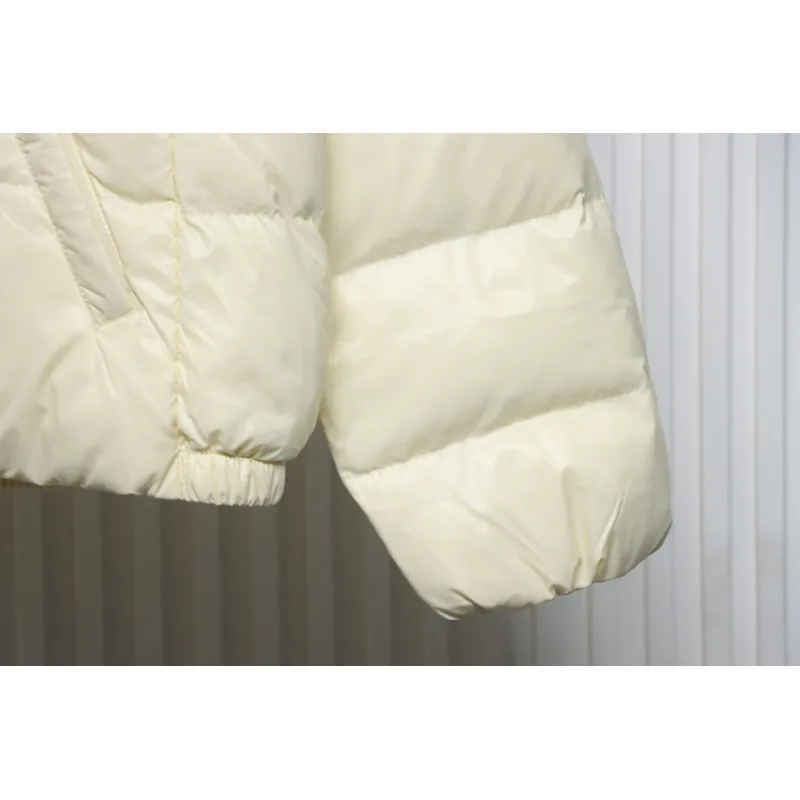 Moncler Women's Andro Detachable Hooded Short Glossy Down Jacket Cream White 