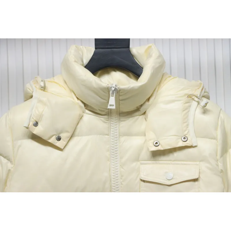 Moncler Women's Andro Detachable Hooded Short Glossy Down Jacket Cream White 