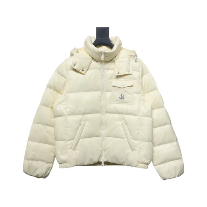 Moncler Women's Andro Detachable Hooded Short Glossy Down Jacket Cream White 