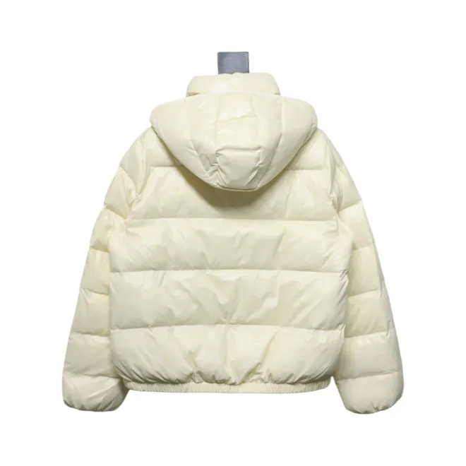Moncler Women's Andro Detachable Hooded Short Glossy Down Jacket Cream White 