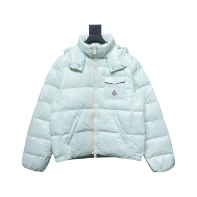 Moncler Women's Andro Detachable Hooded Short Glossy Down Jacket Macaroon Blue 01