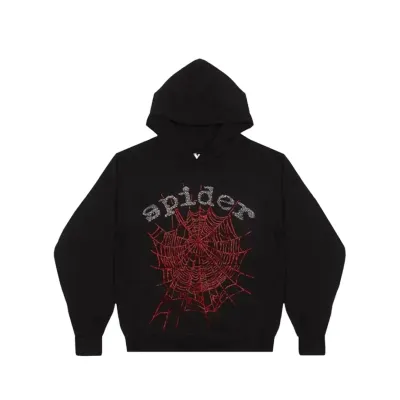 Sp5der OG Rhinestone Logo Hoodie Black 01