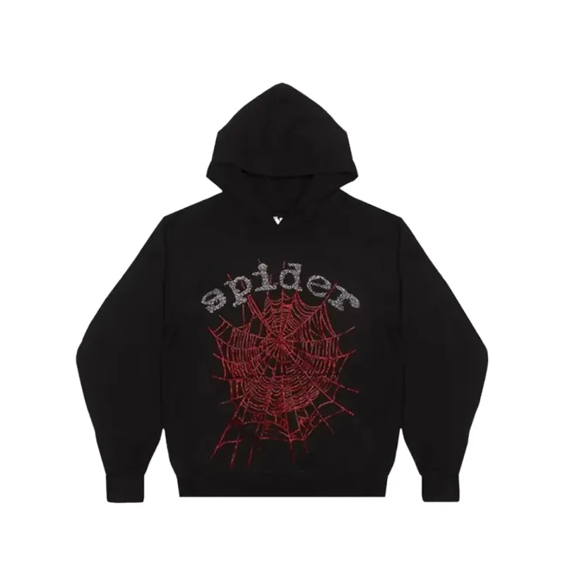 Sp5der OG Rhinestone Logo Hoodie Black