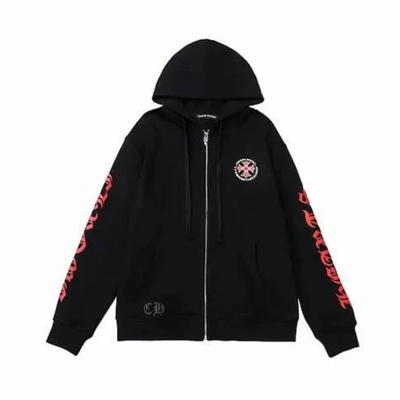 Chrome Hearts Made In Hollywood Plus Cross Zip Up Hoodie Black/Red 01