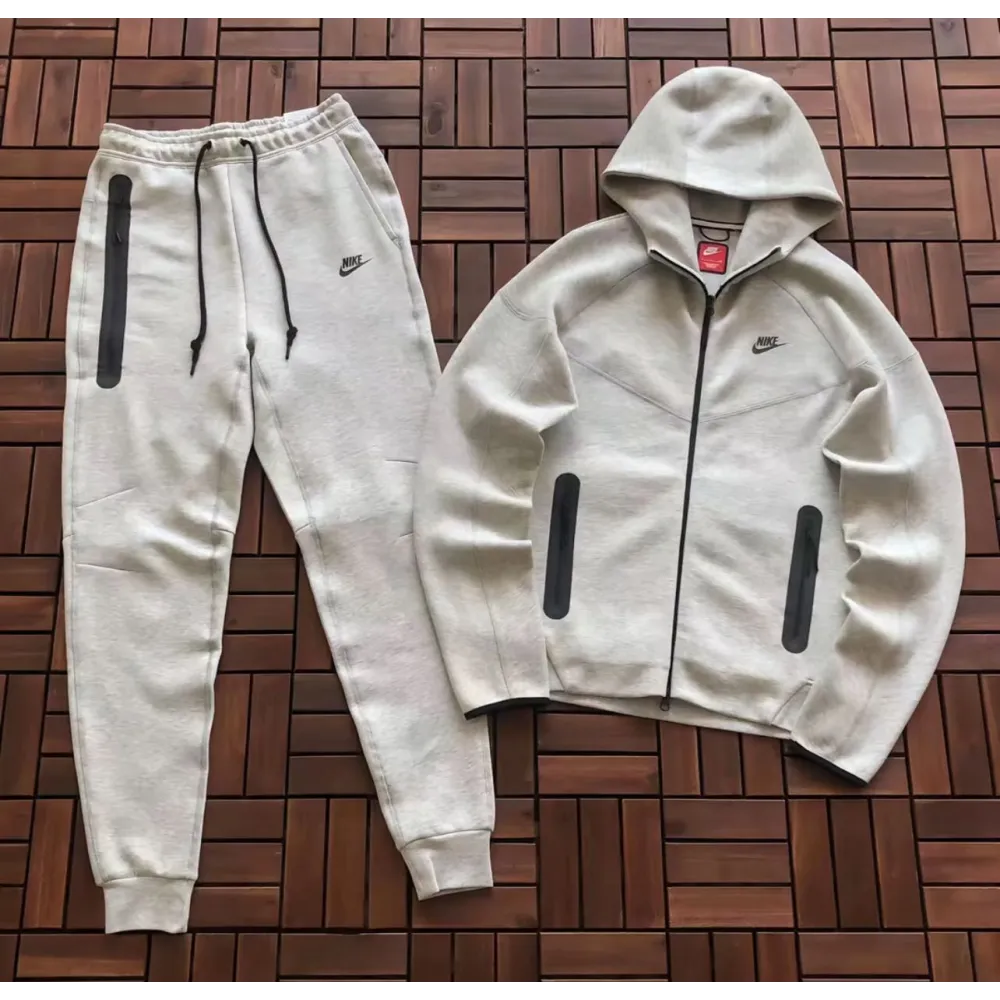 Nike Sportswear Tech Fleece Full-Zip Hoodie & Joggers Set White Grey