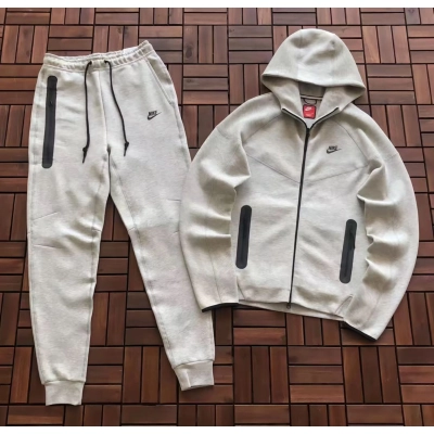 Nike Sportswear Tech Fleece Full-Zip Hoodie & Joggers Set White Grey 01