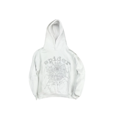 Sp5der OG Rhinestone Logo Hoodie White 01