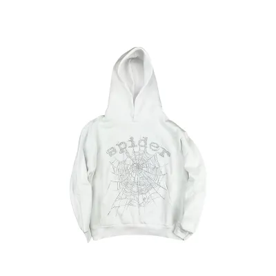 Sp5der OG Rhinestone Logo Hoodie White 01