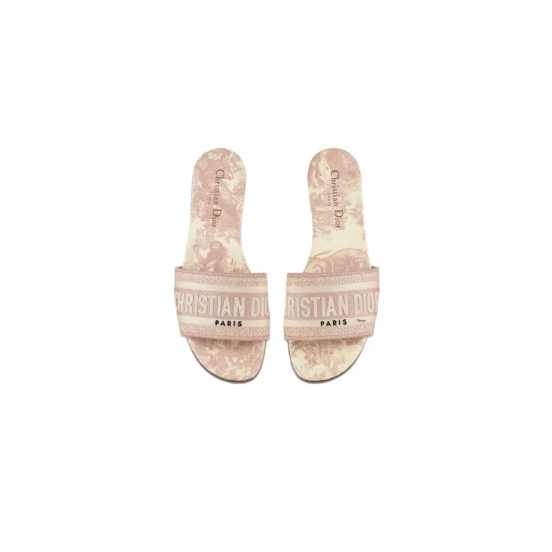 Dior Dway Slide Pink Toile de Jouy Embroidered Cotton KCQ209TJE S46P