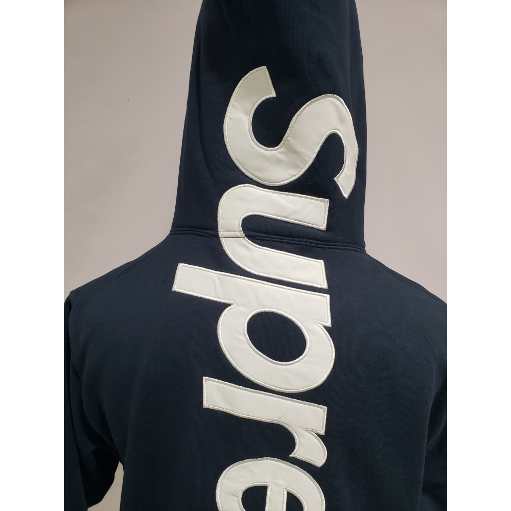 Supreme Satin Appliqué Hoodie Sweatshirt Navy Blue