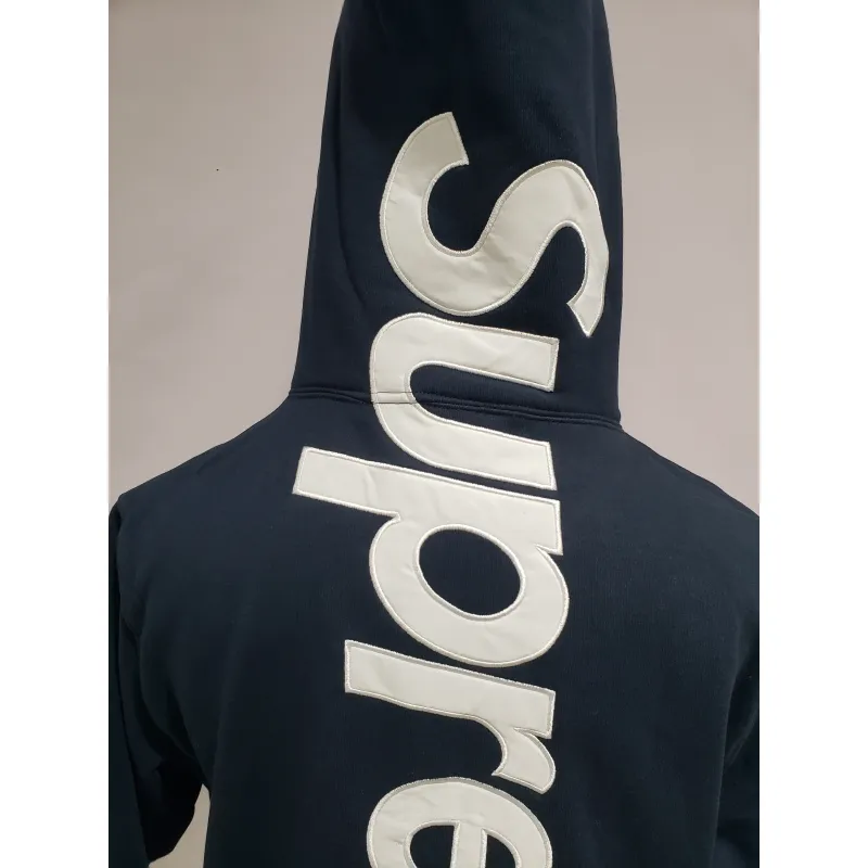 Supreme Satin Appliqué Hoodie Sweatshirt Navy Blue