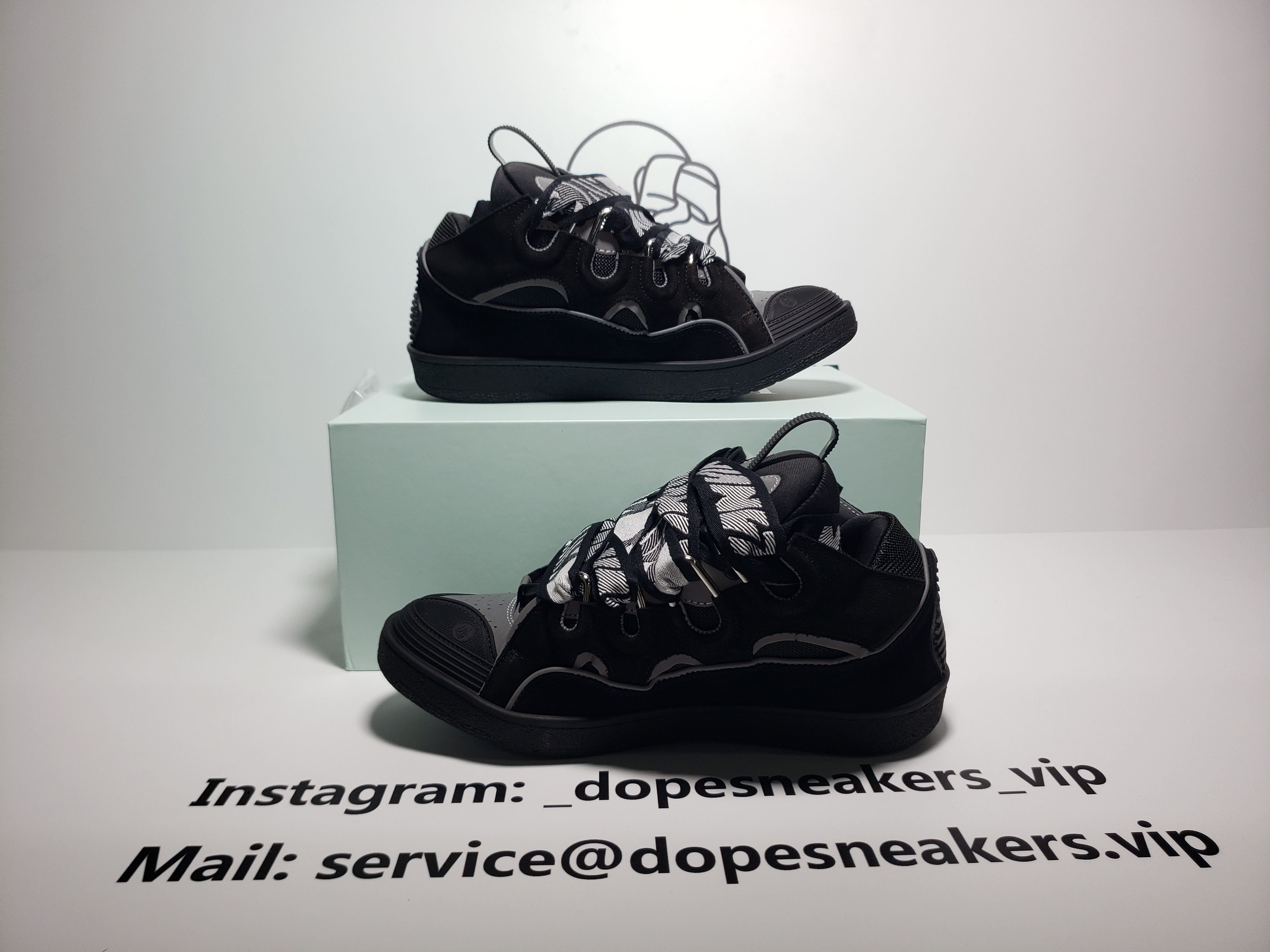 Lanvin Leather Curb Triple Black Sliver