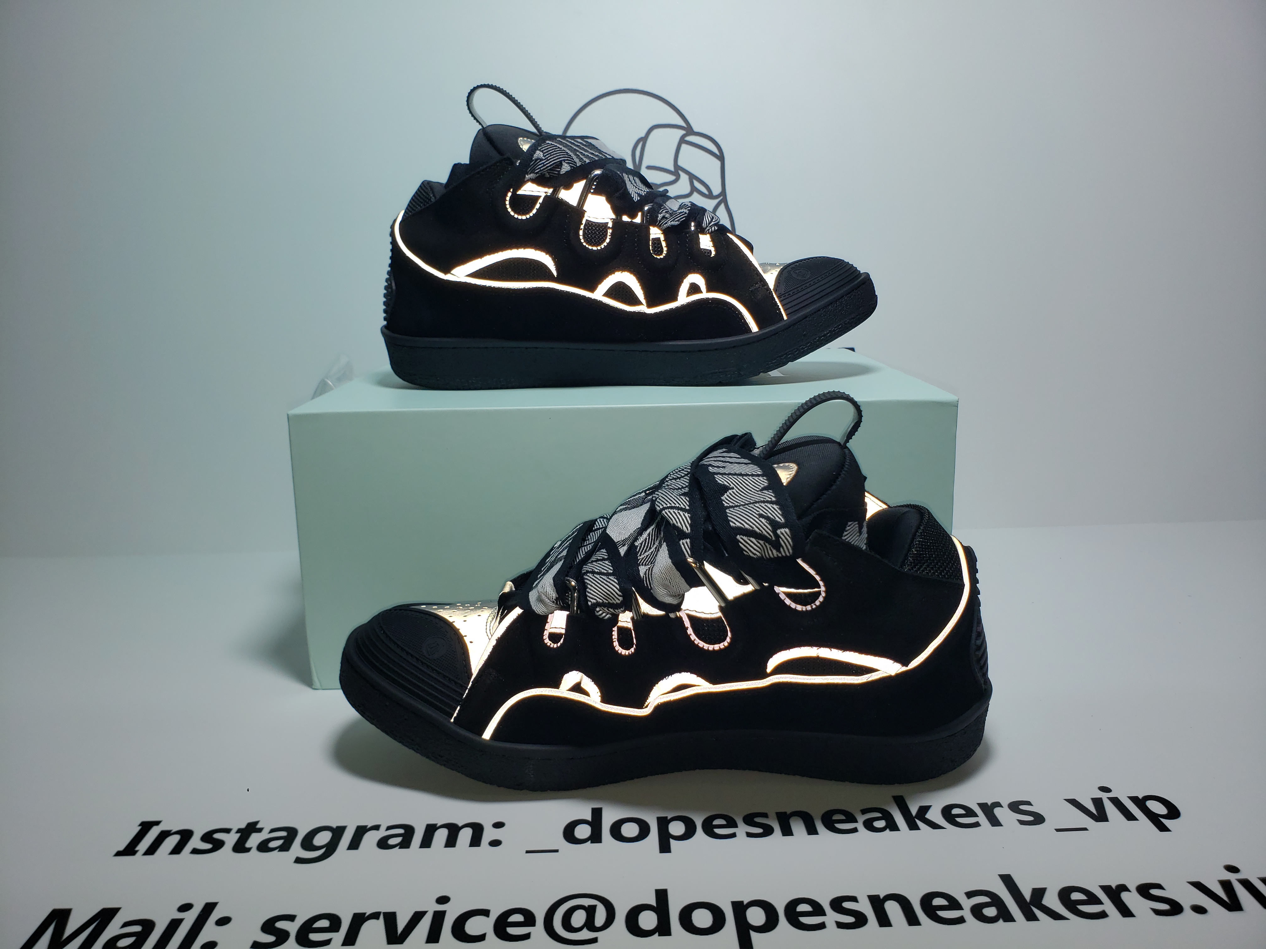 Lanvin Leather Curb Triple Black Sliver