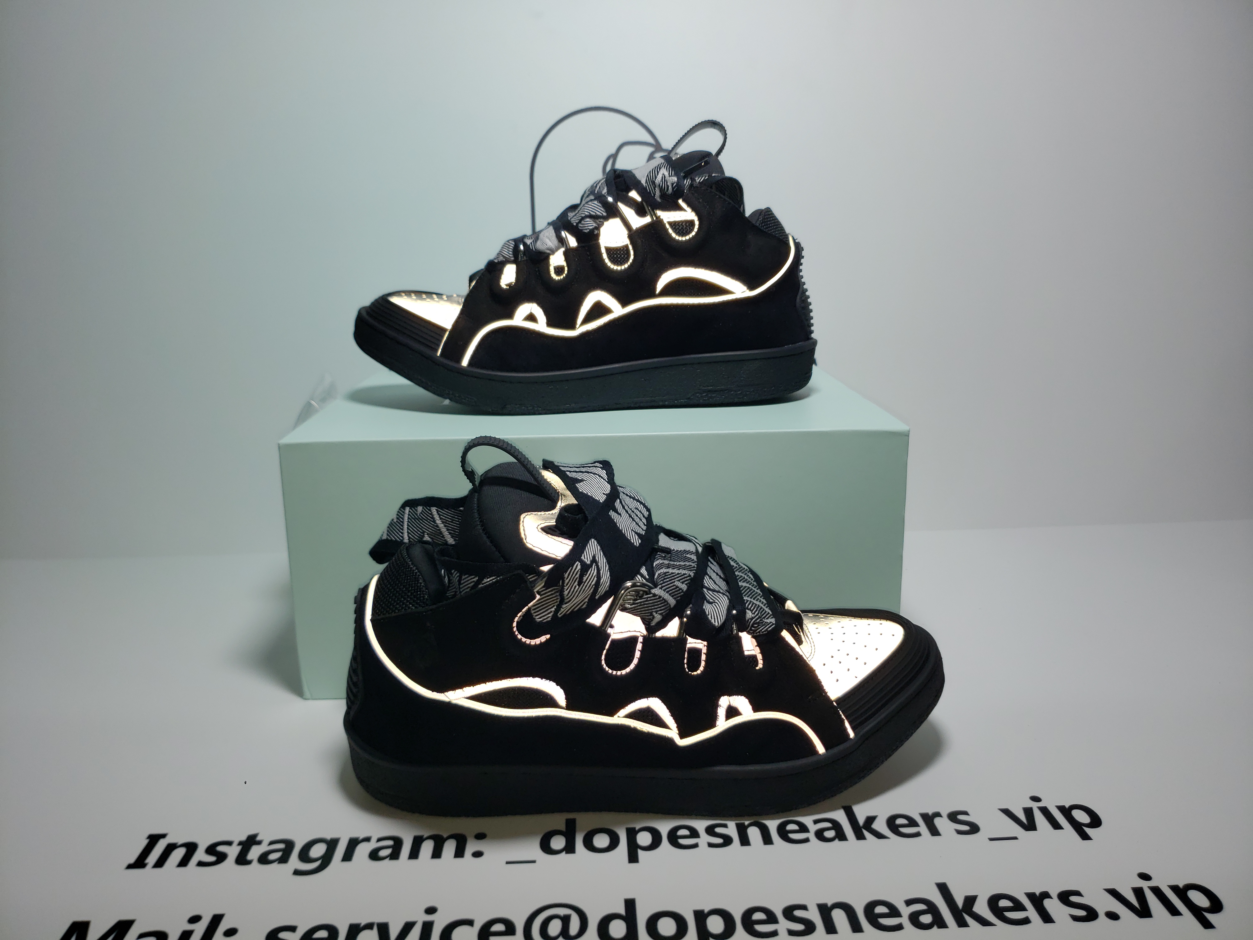Lanvin Leather Curb Triple Black Sliver