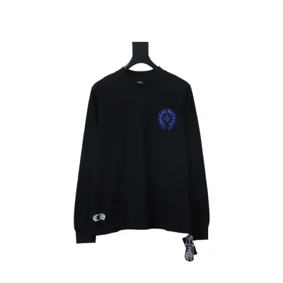 Chrome Hearts Blue Horseshoe Cross Long Sleeve T-Shirt Black 02