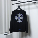 Chrome Hearts Blue Horseshoe Cross Long Sleeve T-Shirt Black