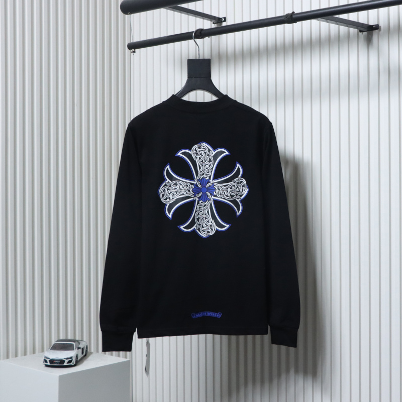 Chrome Hearts Blue Horseshoe Cross Long Sleeve T-Shirt Black
