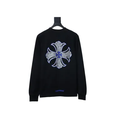 Chrome Hearts Blue Horseshoe Cross Long Sleeve T-Shirt Black 01