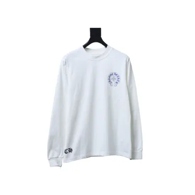 Chrome Hearts Blue Horseshoe Cross Long Sleeve T-Shirt White 02